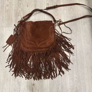 Polo Ralph Lauren suede Brown Fringe Crossbody Bag with top handle y2k handbag